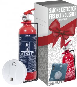 Darčekové balenie - hasiaci prístroj 1kg práškový + detektor dymu