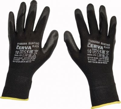 Pracovní a ochranné rukavice Červa BUNTING BLACK - nylon máčený v polyuretanu - balení 12 párů