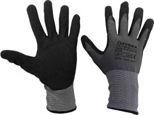 Pracovné a ochranné rukavice Červinka balenie 10 párov - šedo-čierne, polyester máčaný v nitrile