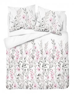 Baumwollsatin Bettwäsche Blumen - rosa und weiß