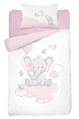 Doppelseitige Babybettwäsche aus Baumwolle - weiß-rosa