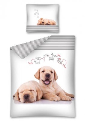 Baumwollbettwäsche Hunde - weiß mit Streifen