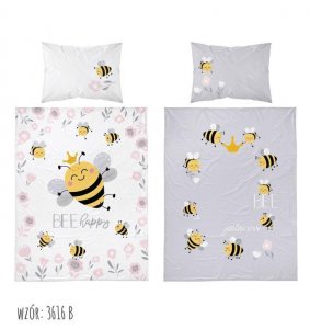 Obojstranné bavlnené obliečky včielka - bielošedá