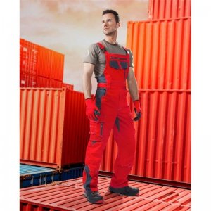Nohavice s náprsenkou ARDON®VISION 03 červeno-sivé, predĺžené