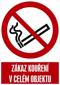 Bezpečnostní tabulka - zákaz kouření v celém objektu 210 × 297 mm